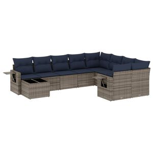 vidaXL Conjunto de sof&aacute; de jardim com 10 pe&ccedil;as e almofadas em rattan sint&eacute;tico cinza