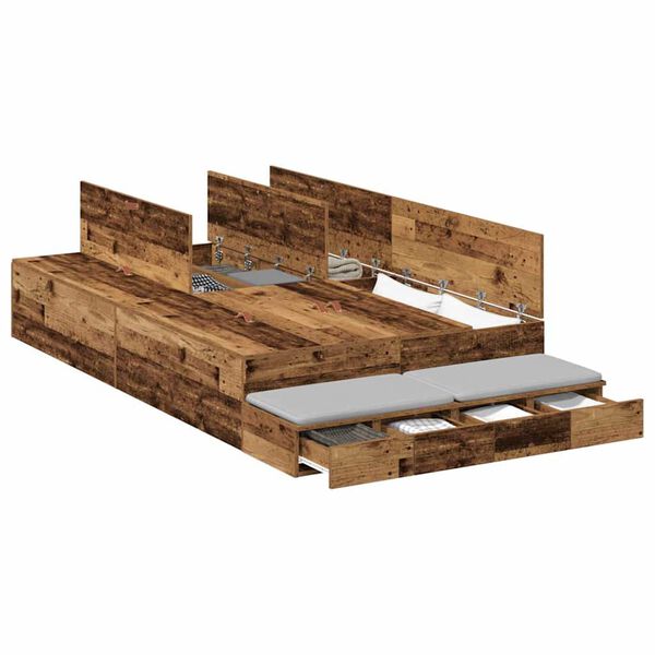 vidaXL Estrado de cama com arruma&ccedil;&atilde;o com gaveta Madeira Antiga 120 cm