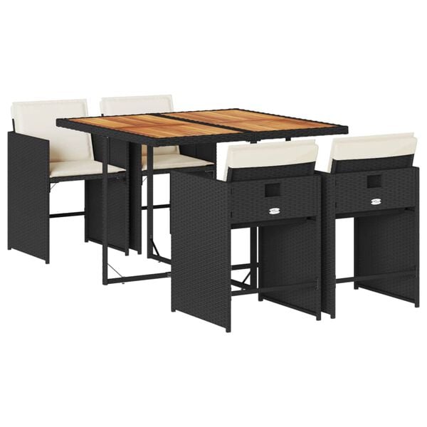 vidaXL 5 pcs conjunto de jantar p/ jardim c/ almofad&otilde;es vime PE preto