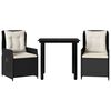 vidaXL 3 pcs conjunto de jantar p/ jardim c/ almofad&otilde;es vime PE preto