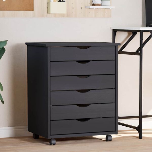 vidaXL Arm&aacute;rio c/ rodas e gavetas MOSS madeira pinho maci&ccedil;a cinzento