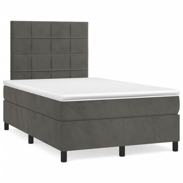 vidaXL Cama box spring colch&atilde;o LED 120x190cm couro artif. cinza-escuro