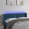 vidaXL Cabeceira cama c/ luzes LED veludo 147x16x78/88 cm azul-escuro