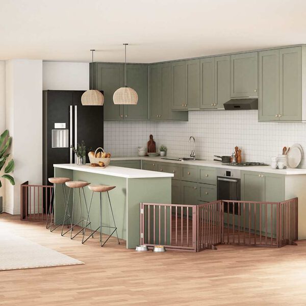 vidaXL Port&atilde;o c&atilde;es c/ porta dobr&aacute;vel 8 pain&eacute;is 640 cm &aacute;lamo castanho