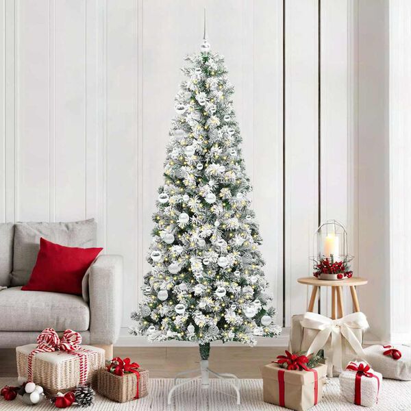 vidaXL &Aacute;rvore de Natal Articulada Artificial Verde e Branco 210 cm