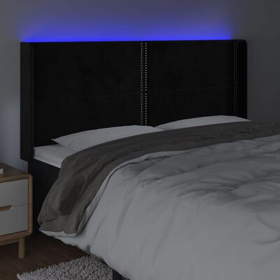 vidaXL Cabeceira de cama c/ luzes LED veludo 203x16x118/128 cm preto