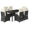 vidaXL 7 pcs conjunto de jantar p/ jardim c/ almofad&otilde;es vime PE preto