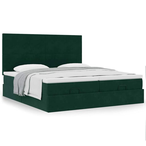 vidaXL Estrutura de cama otomana com colch&atilde;o verde escuro veludo