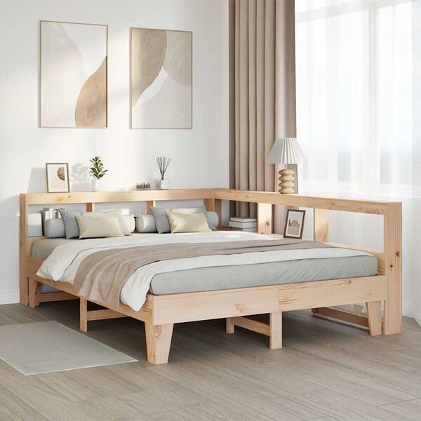 vidaXL Cama com estante sem colch&atilde;o 150x200 cm pinho maci&ccedil;o