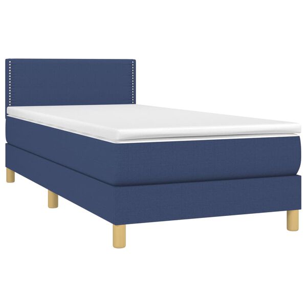vidaXL Cama box spring c/ colch&atilde;o e LED 90x190 cm tecido azul