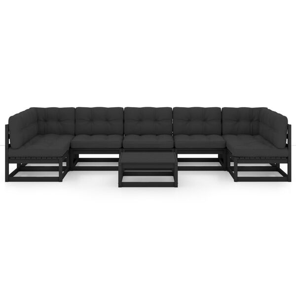 vidaXL 8 pcs conjunto lounge jardim c/ almofad&otilde;es pinho maci&ccedil;o preto