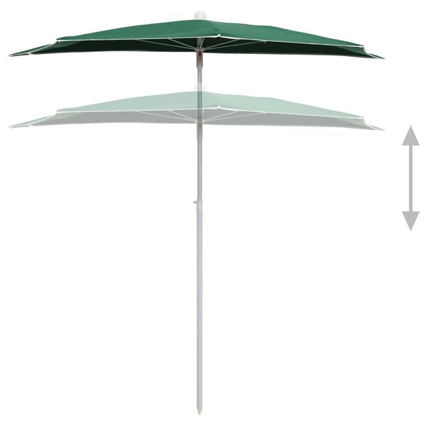 vidaXL Guarda-sol semicircular com mastro 180x90 cm verde