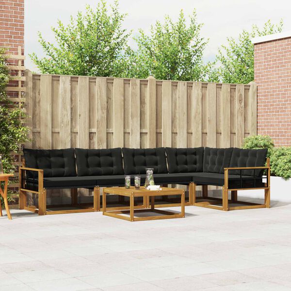 vidaXL Conjunto de Sof&aacute;s para Exterior 6 pcs Natural e Preto