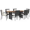 vidaXL 7 pcs conjunto de jantar p/ jardim c/ almofad&otilde;es vime PE preto