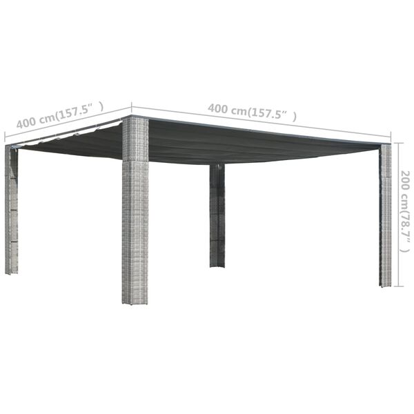 vidaXL Gazebo c/ teto deslizante vime 400x400x200 cm cinza e antracite