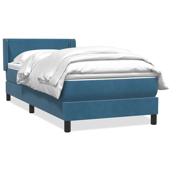 vidaXL Cama com molas/colch&atilde;o azul-escuro 90x210 cm veludo