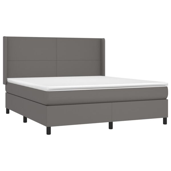 vidaXL Cama box spring c/ colch&atilde;o/LED 180x200cm couro artificial cinza