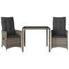 vidaXL 3 pcs conjunto bistr&ocirc; com almofad&otilde;es vime PE cinza