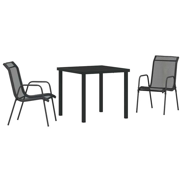 vidaXL Conjunto de Jantar para Jardim 3 pcs Preto Textileno e a&ccedil;o