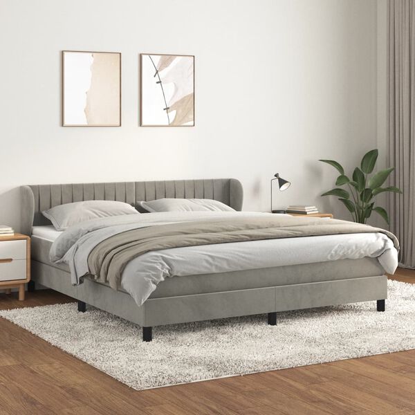 vidaXL Cama com molas/colch&atilde;o 180x200 cm veludo cinzento-claro