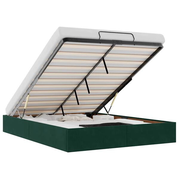 vidaXL Estrutura de cama otomana sem colch&atilde;o 140x200 cm verde escuro