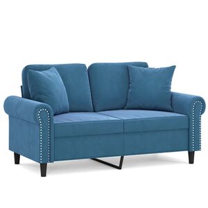vidaXL Sof&aacute; 2 lugares c/ almofadas decorativas 120 cm veludo azul