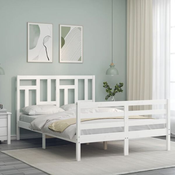 vidaXL Estrutura de cama com cabeceira 140x200cm madeira maciça branco