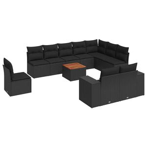 vidaXL 11 pcs conjunto sof&aacute;s de jardim c/ almofad&otilde;es vime PE preto