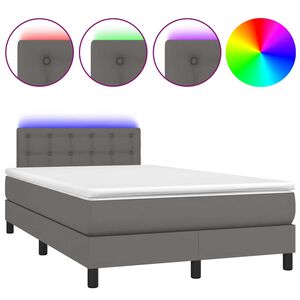 vidaXL Cama box spring c/ colch&atilde;o/LED 120x190cm couro artificial cinza