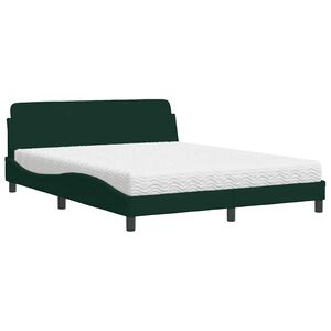 vidaXL Cama com colchão Dover 160x200 cm veludo verde-escuro