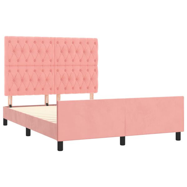 vidaXL Estrutura de cama c/ cabeceira 140x200 cm veludo rosa