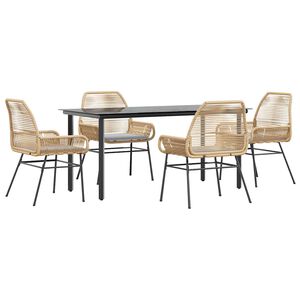 vidaXL Conjunto jantar jardim 5 pe&ccedil;as almofadas vidro vime PE castanho