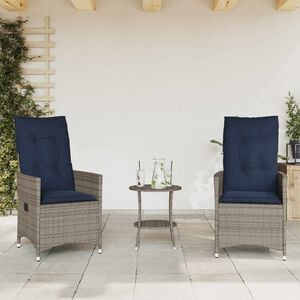 vidaXL Conjunto Bistro de 3 pe&ccedil;as com almofadas em rattan sint&eacute;tico cinza