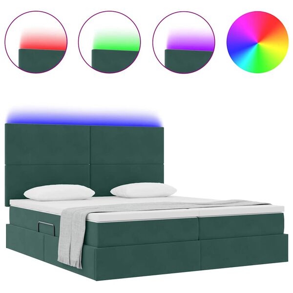 vidaXL Cama com luzes de tira LED Verde Escuro 180 x 200 cm Veludo