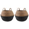 vidaXL Cachepot com al&ccedil;as 2 unid. Preto &Oslash; 45 x 36 cm 100% Erva marinha