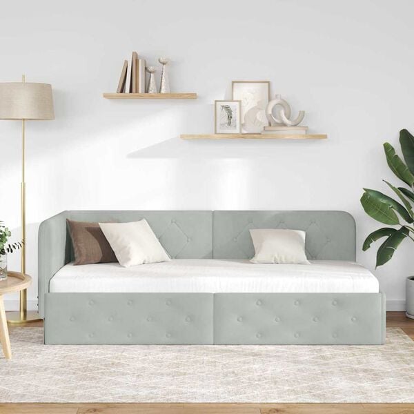 vidaXL Estrutura de Cama de Canto Cinzento-claro 80 x 200 cm Veludo