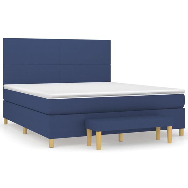 vidaXL Cama com molas/colch&atilde;o 160x200 cm tecido azul