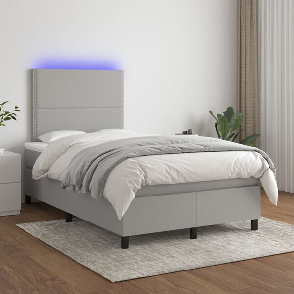 vidaXL Cama box spring c/ colch&atilde;o e LED 120x200 cm tecido cinza-claro