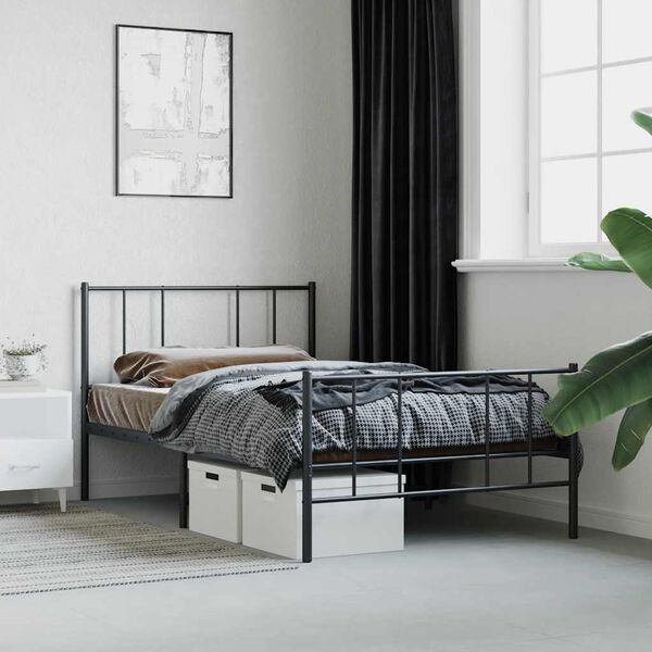 vidaXL Estrutura de cama com cabeceira e p&eacute;s 90x190 cm metal preto
