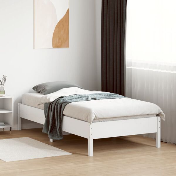 vidaXL Cama sem colch&atilde;o 90x190 cm madeira de pinho maci&ccedil;a branco