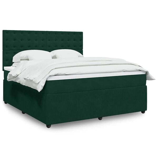 vidaXL Cama com molas/colch&atilde;o 180x200 cm veludo verde-escuro