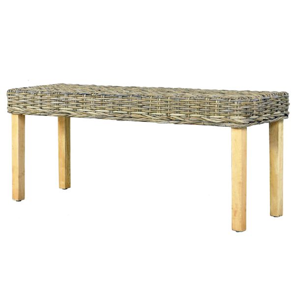 vidaXL Banco 110cm vime Kubu natural e madeira maci&ccedil;a de mogno