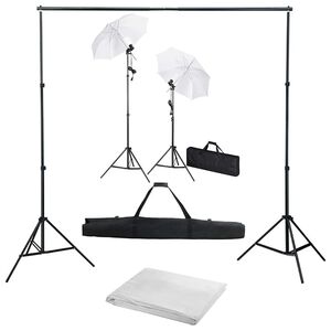 vidaXL Kit est&uacute;dio de fotografia com fundo + ilumina&ccedil;&atilde;o e sombrinhas