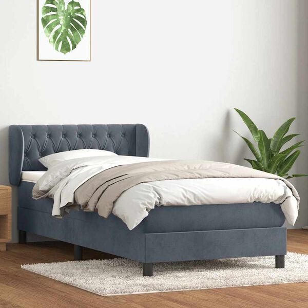 vidaXL Cama com molas/colch&atilde;o cinza-escuro 80x220 cm veludo