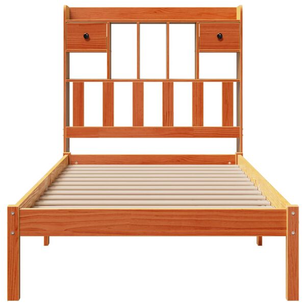 vidaXL Cama com estante sem colch&atilde;o 75x190cm pinho maci&ccedil;o castanho-mel