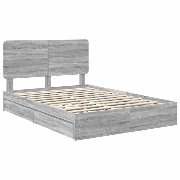 vidaXL Cama com Armazenamento com cabeceira Cinza Sonoma 160 x 200 cm