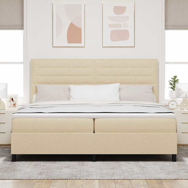 vidaXL Cama Box com colch&atilde;o com cabeceira Creme 200 x 200 cm tecido