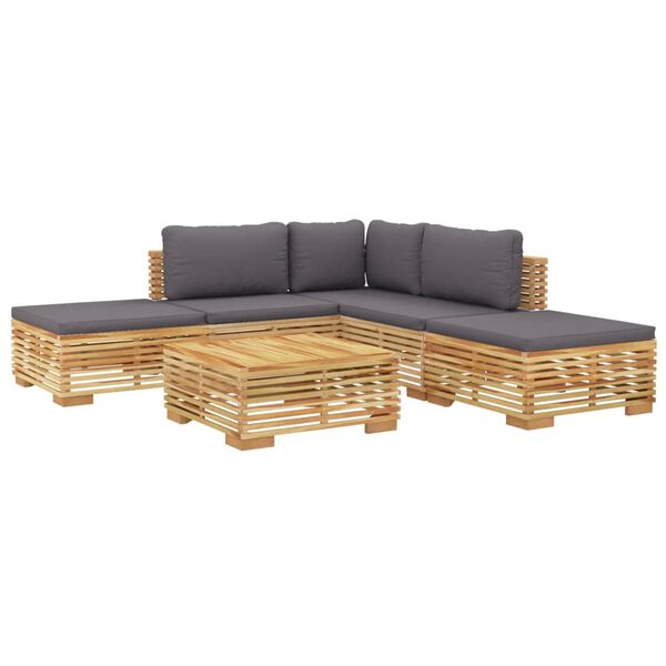 vidaXL 6 pcs conjunto lounge jardim c/ almofad&otilde;es madeira teca maci&ccedil;a