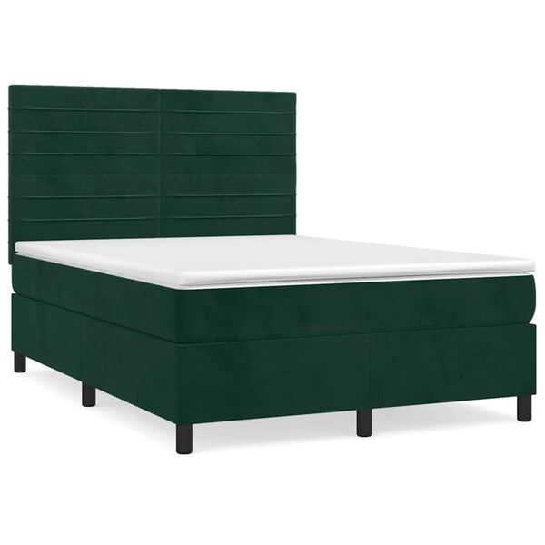 vidaXL Cama com molas/colch&atilde;o 140x200 cm veludo verde-escuro