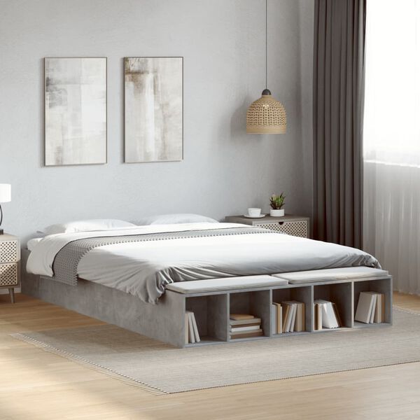 vidaXL Estrutura de cama 150x200 cm derivados de madeira cinza cimento